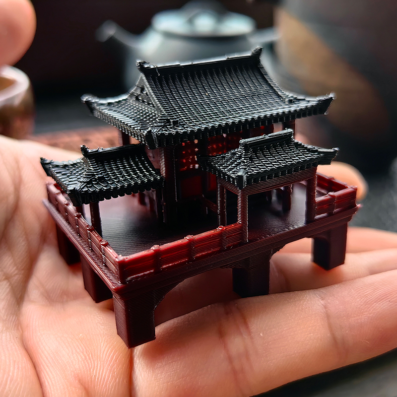 新品水姬阁中式古建筑模型小摆件假山水陆鱼缸微景观盆景书房造景
