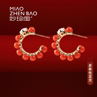 MIAO ZHENBAO天然红珊瑚耳环 红福满盈 多样性