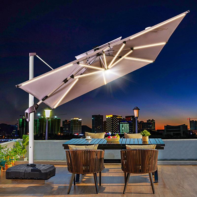 大别墅太阳伞露台庭院遮阳伞户外花园伞岗亭LED阳台带灯室外罗马