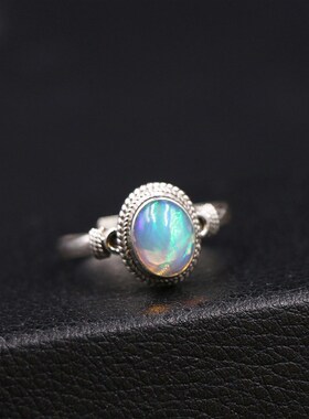 尼泊尔手工饰品火彩欧泊戒指女士开口指环潮流Q创意个性复古民族