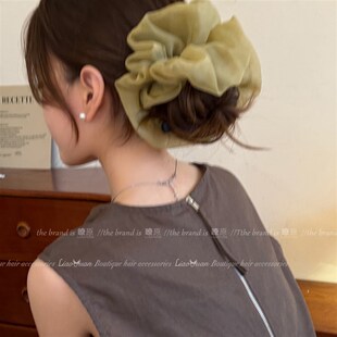 法式 温柔极简纯色大肠发圈女高端雪纺扎丸子头大号W百搭发绳头花