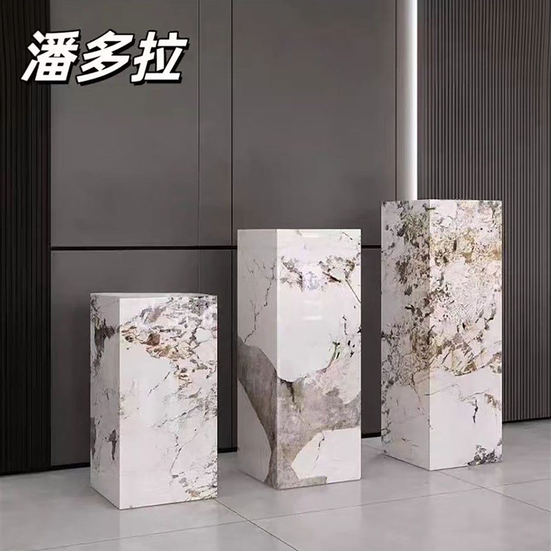 高档客厅玄关落地k岩板立柱装饰展示架大理石工艺品摆件底座增高