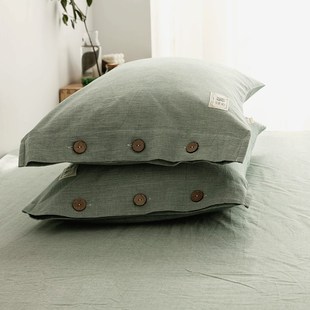 74一对装 色织水洗棉棉麻枕套自由棉日u系简约春夏四季 纯色枕套48