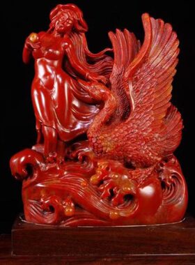 满建寿福鹅山朱砂巧雕蜡烛创意家居红丽妲与客厅装饰摆件摆设人物