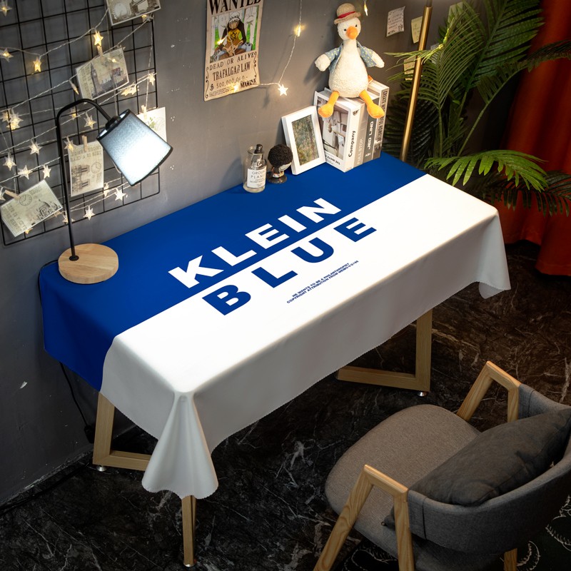 克莱因蓝色简约现代防水防尘防烫长F方形桌布酒店家用餐桌茶几盖