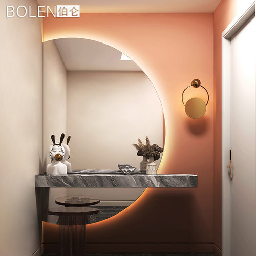 半圆轻奢装饰智能化妆台梳妆台镜子全身穿衣镜子壁挂X墙玄关试衣