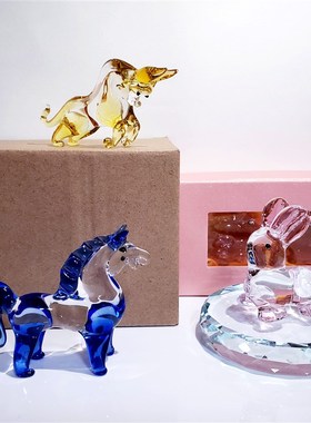 水晶小猪琉璃摆件创意礼品汽车饰品玻璃十L二生肖定制可爱动物属