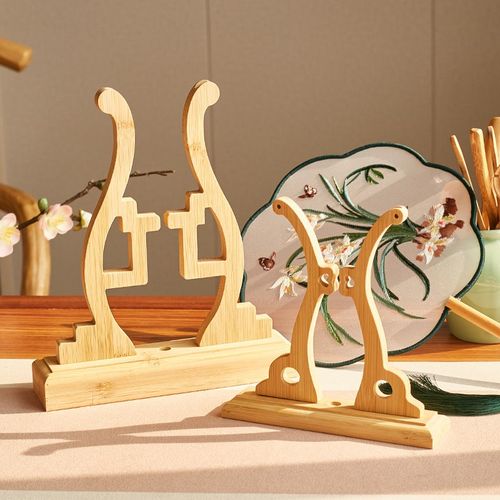 中式竹木扇架g扇托团扇宫扇摆放支架底座架子架托扇子展示架楠竹