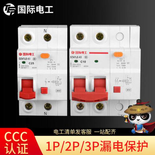 国际电工小型断路器DZ47家用电闸1/2P63A总空气开关带漏电保护器