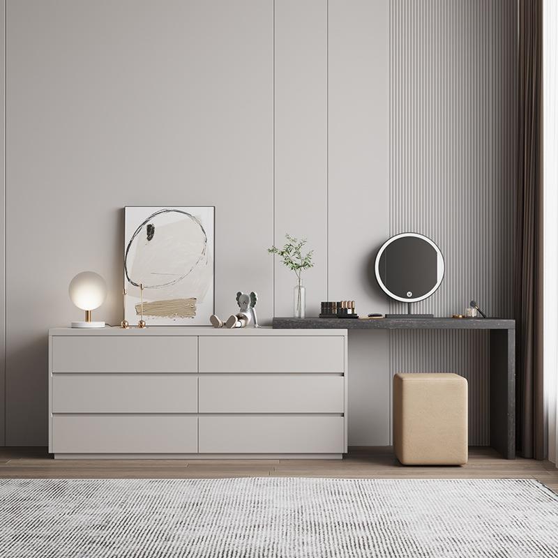 M*实木意式极简梳妆台五斗柜一体卧室电视柜化妆桌组合床尾收纳整