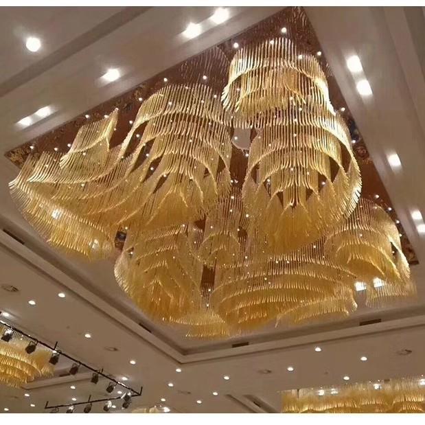 灯饰厂制酒店非标工程灯宴会厅大型水晶吸顶灯售楼部梅花管吊灯
