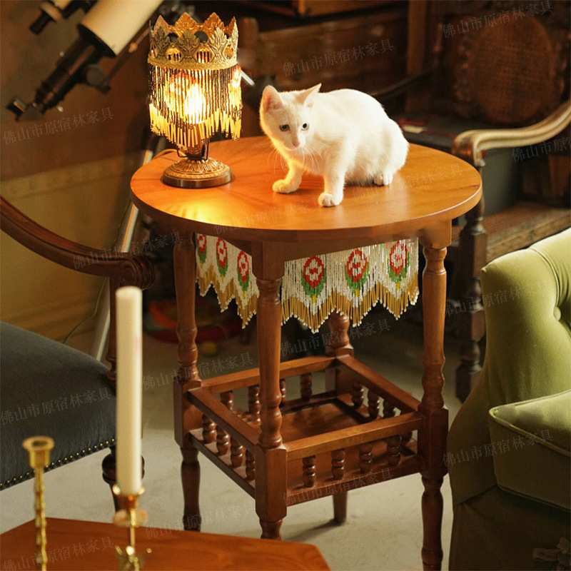 爱丽丝玫瑰桌法式复古珠帘圆桌咖啡桌阳台小桌子中古下午茶桌