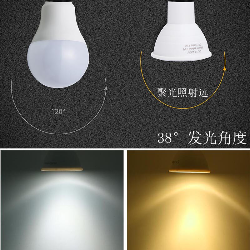雷欧led聚光MR16灯杯gu10射灯灯泡e27螺口餐厅超亮筒灯暖黄光220V