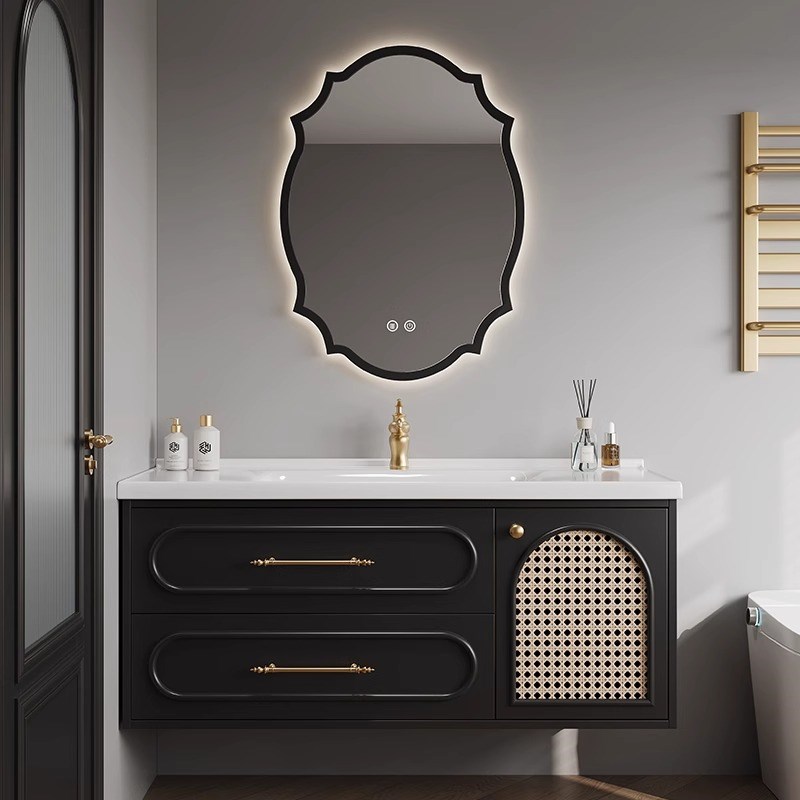 法式复古浴室g柜组合卫生间陶瓷一体盆轻奢洗漱台橡木洗脸池洗手