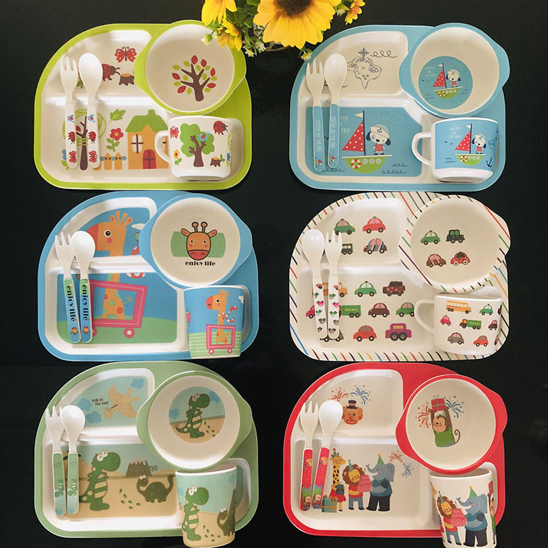 竹纤维儿童餐具盘碗勺套装卡通幼儿园婴儿辅食吃饭U碗宝宝餐盘分