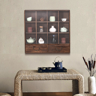 现货实木茶杯架博古架茶具架置物架收纳柜茶壶架展示架壁挂玻璃盖