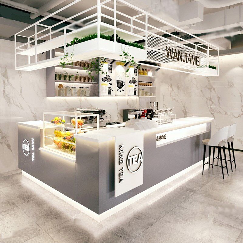 简约现代奶茶店蛋糕店吧台收银台水果店饮品店甜品V店转角前台定