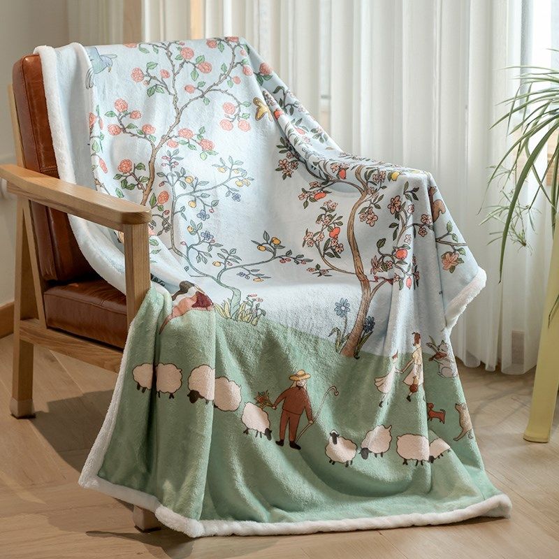 法式海蒂小清新法兰绒四季盖毯加厚双层冬季办公室午Y休睡沙发毯