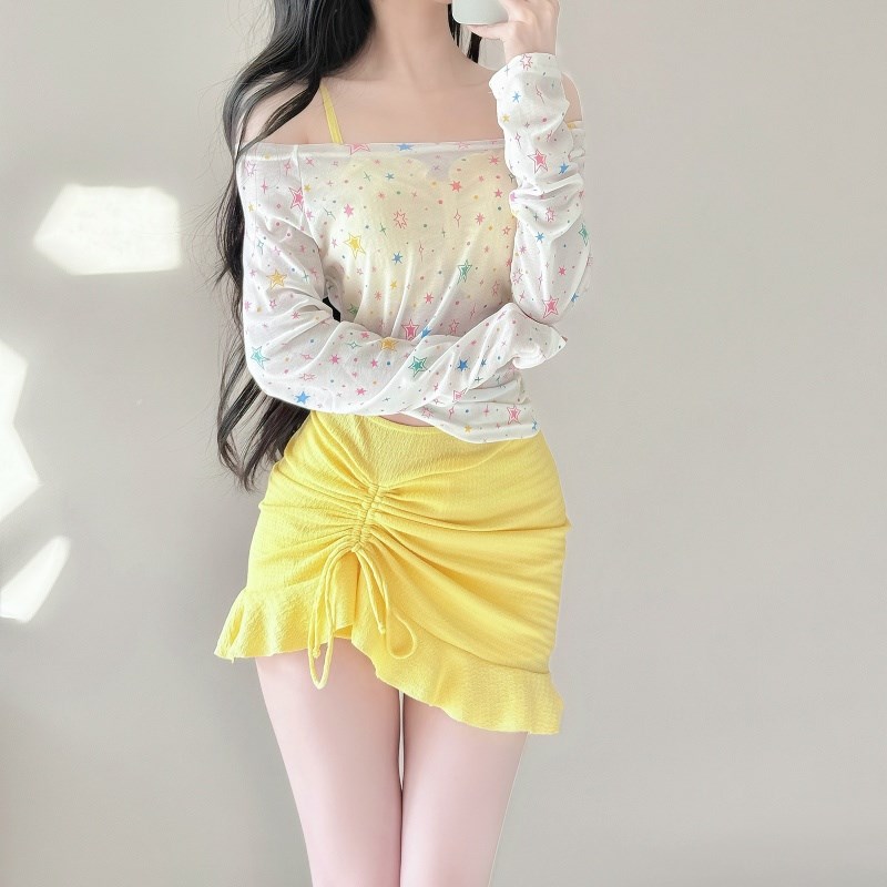 泳衣女款高级感分体比基q尼三件套长袖罩衫保守显瘦绝美裙式泡温