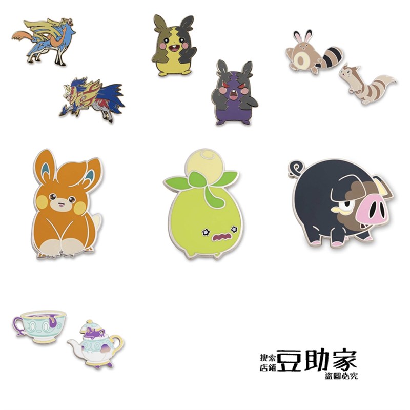 美版宝可梦中心尾立 布拨 E迷你芙 爱吃豚 金属胸针