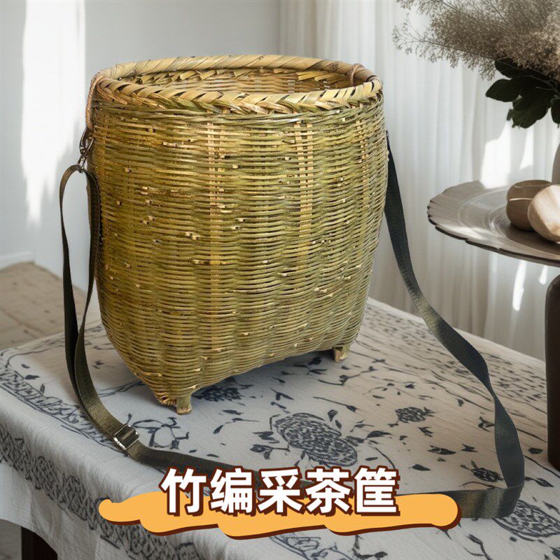 竹编制品鱼篓背i篓手工编织小竹篓采茶篓采摘茶叶篓鱼蒌腰篓竹篮