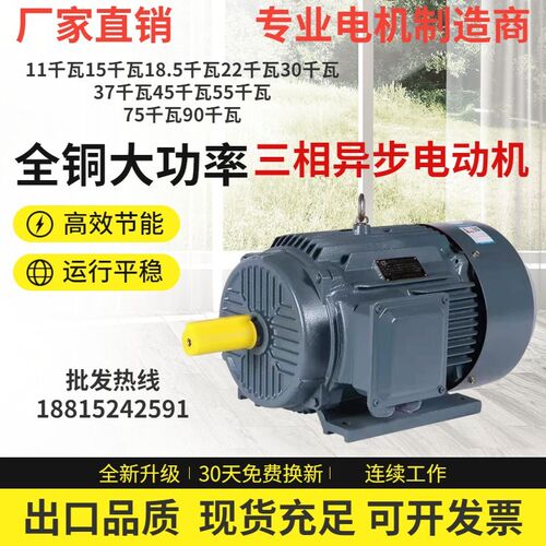 纯铜三相异步马达380v11/15/18.5/B22/30/37/45变频5575kw90千瓦
