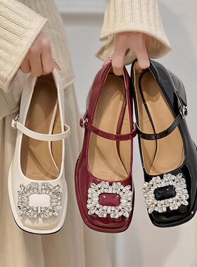 法式红色高跟小皮鞋女2024春季新款G玛丽珍鞋粗跟浅口单鞋新娘婚