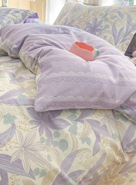 紫色纯棉被套单件150x200秋v冬2025新款单人全棉被罩200x230四件