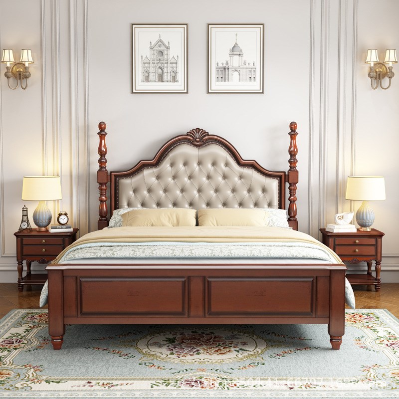美式床乡村大床双人床主卧实木床现代简约高箱储物婚床欧式软包床