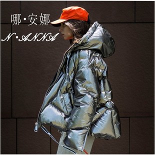 2024新款银色亮面棉服女冬韩版宽松连帽棉袄短款羽绒棉衣潮面包服