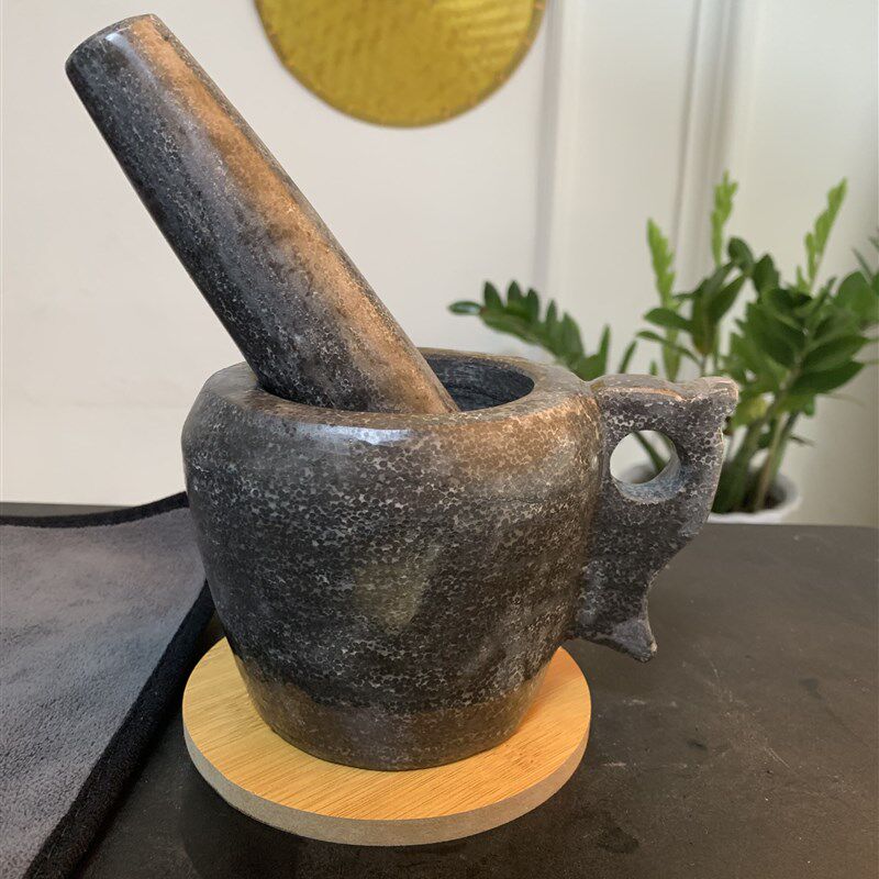 山东老李纯手工鱼籽石捣蒜u器石臼家用捣药罐研磨器收藏镇宅蒜臼