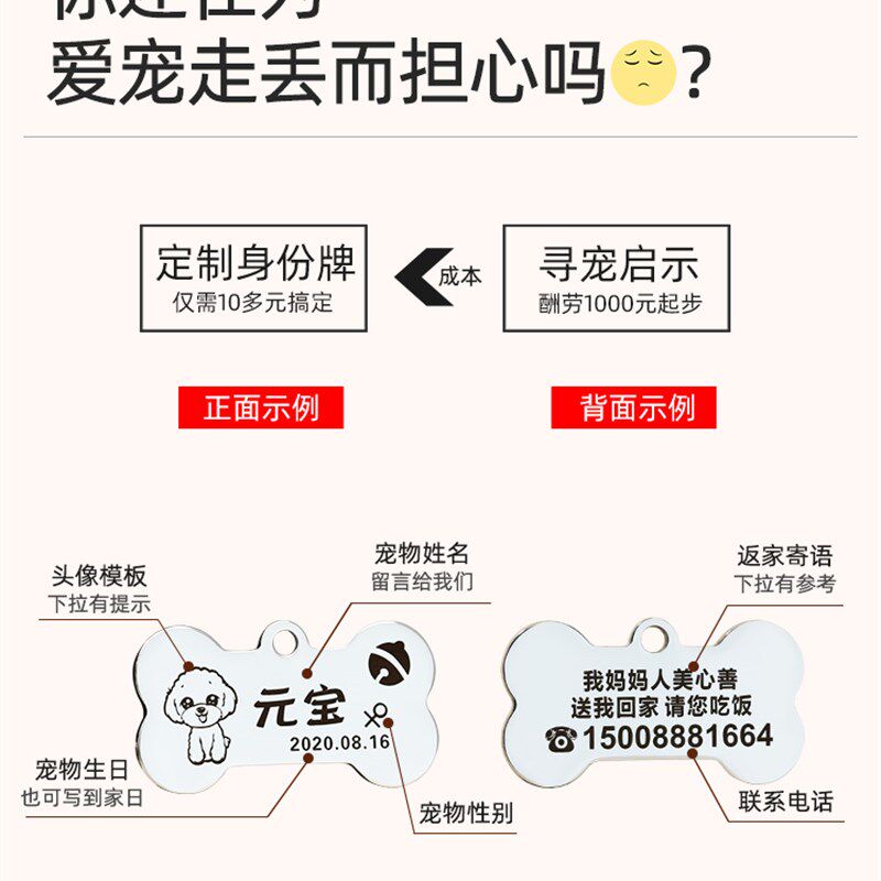 狗牌定制防丢项i圈刻字狗狗猫咪铃铛脖圈中小型犬猫牌宠物吊牌猫