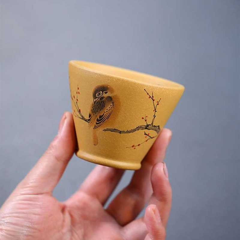 宜兴纯全手工紫砂杯品茗杯段泥口杯斗笠杯茶碗茶具单杯主人茶杯子