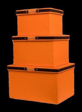 家用储物箱整理箱特大号皮质样板房装饰摆件橙色衣柜衣帽间收纳箱