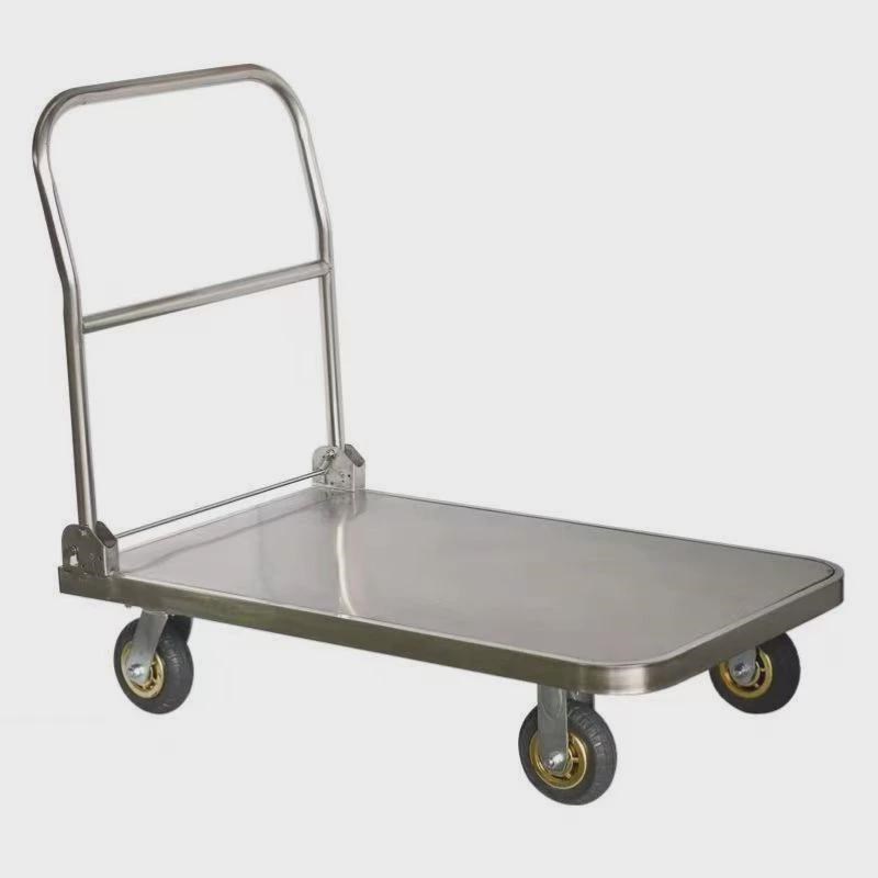 不锈钢304加厚载重型平板物流折叠手推车仓库车间四轮静音拉货车