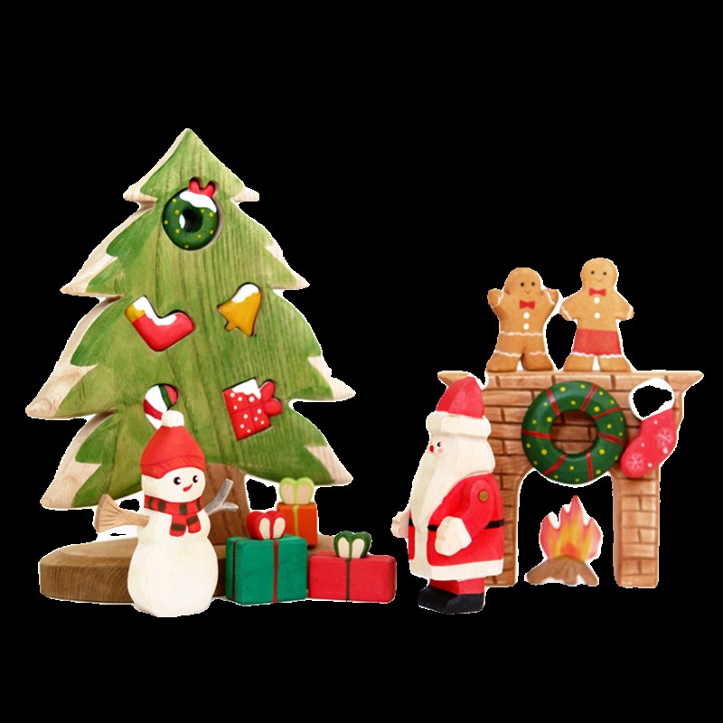 圣诞摆件手工木质过家家儿童玩具场景搭建圣诞树节日装饰宝宝礼物