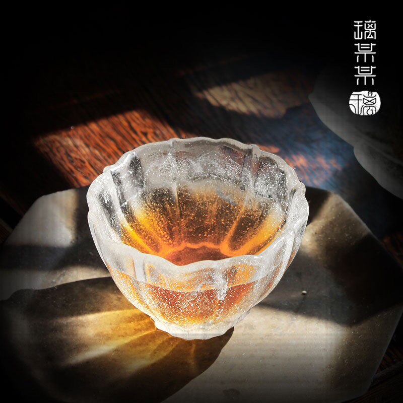 古法琉璃主人茶杯套装冰r冻烧功夫茶具单杯葵口磨砂玻璃防烫品茗