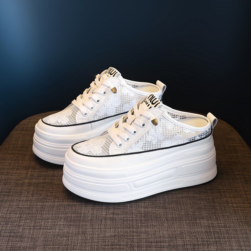 内增高女鞋2025春夏季新款8cm厚底小个子透气网T面懒人拖鞋包头拖