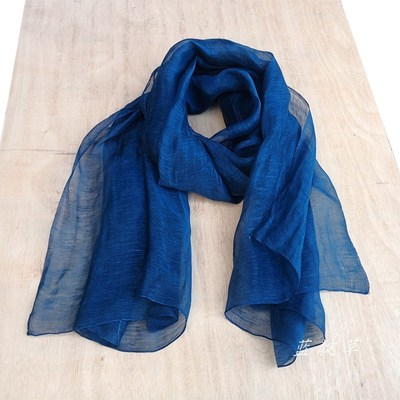 贵州蜡染围巾定制纯色丝麻新款薄靛蓝植物染送人活动礼物