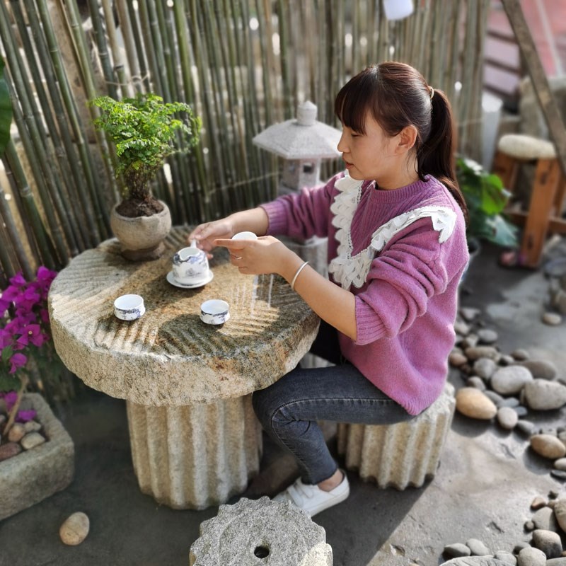 老磨盘石磨茶桌老石磨改造旧石A器老磨片茶盘石桌石凳民俗庭院装