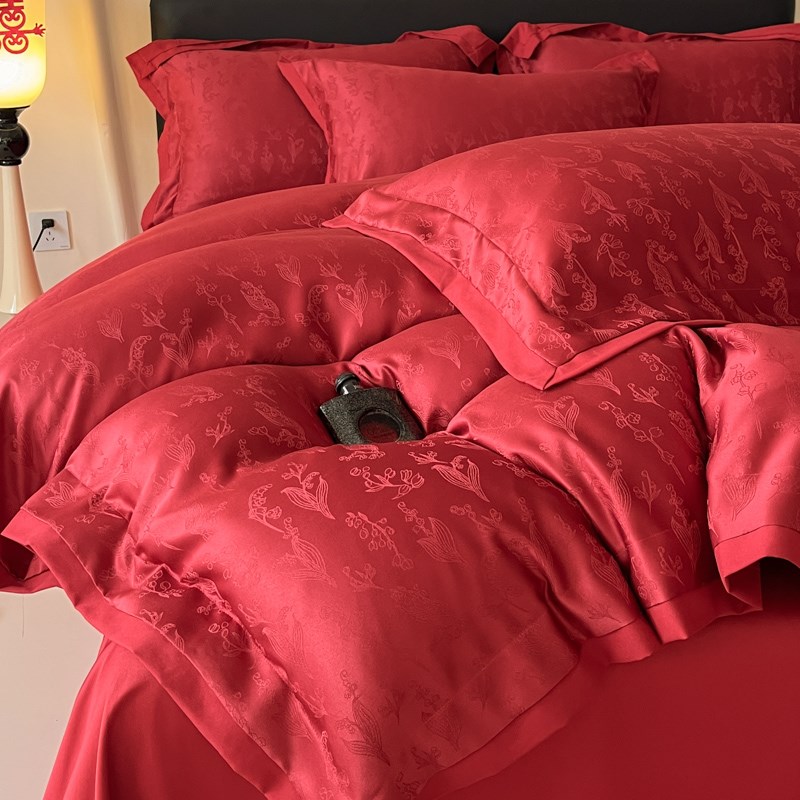 中式提花新婚庆四件套红色喜庆陪嫁新房被套床单结婚床上用品
