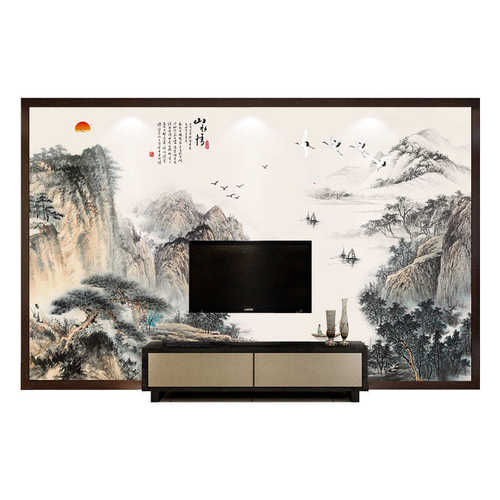 新中式水墨写意大型国画电视背景墙壁纸客厅沙发墙纸墙布壁布定