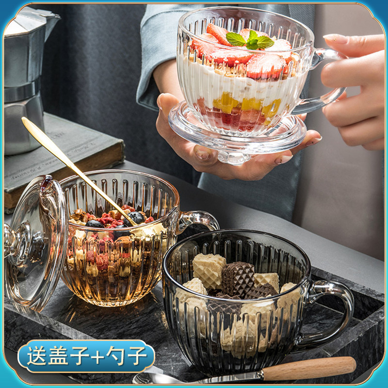 可加热燕b麦早餐杯带盖勺玻璃水杯高颜值麦片牛奶杯子大容量咖啡