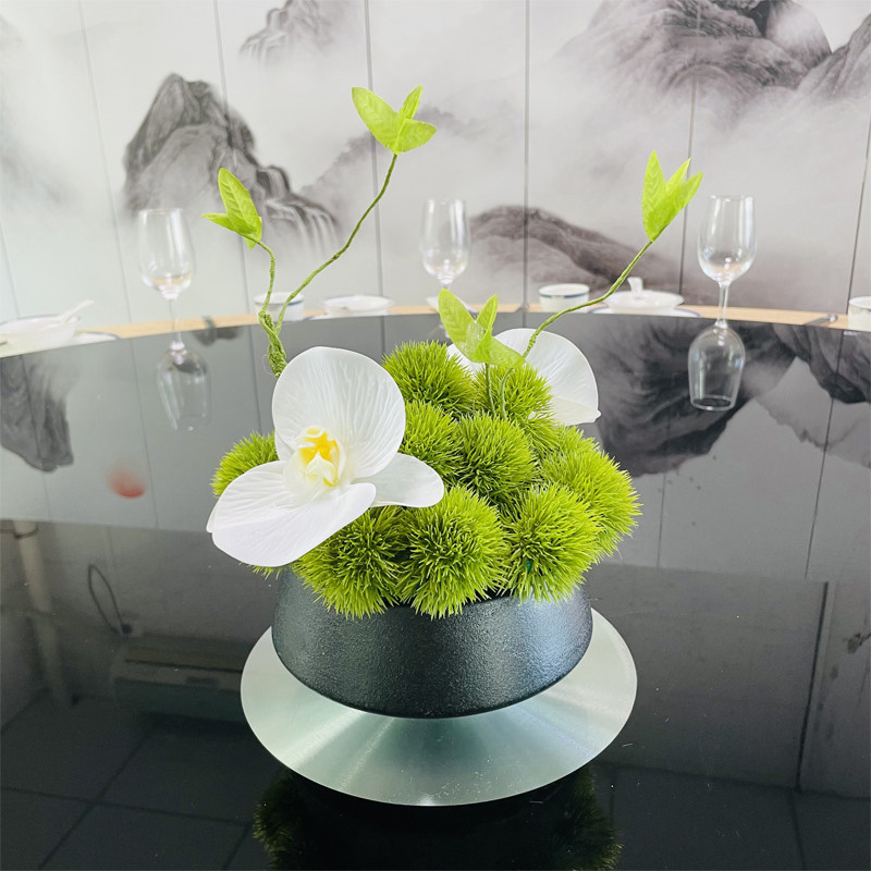 酒店餐桌摆花圆j桌转盘装饰花现代简约家居客厅餐厅摆件假花绢花
