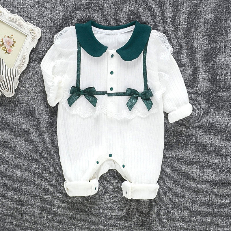 女宝宝连体衣春秋公主风外穿超洋气6-12婴儿秋R季外出长袖哈衣爬