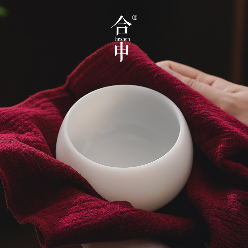 高端手工茶器自生釉羊脂玉u白瓷茶杯主人杯单杯大号茶盏品茗杯专