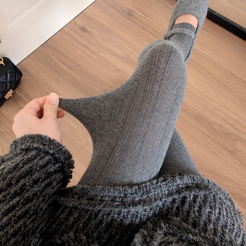 秋冬季烟灰色连裤袜女加厚咖w色保暖打底裤显瘦麻花纹深灰色踩脚