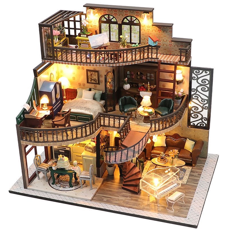 筑梦高阁diy小屋手工制作木质拼装模型中国积木别墅房子过家家女
