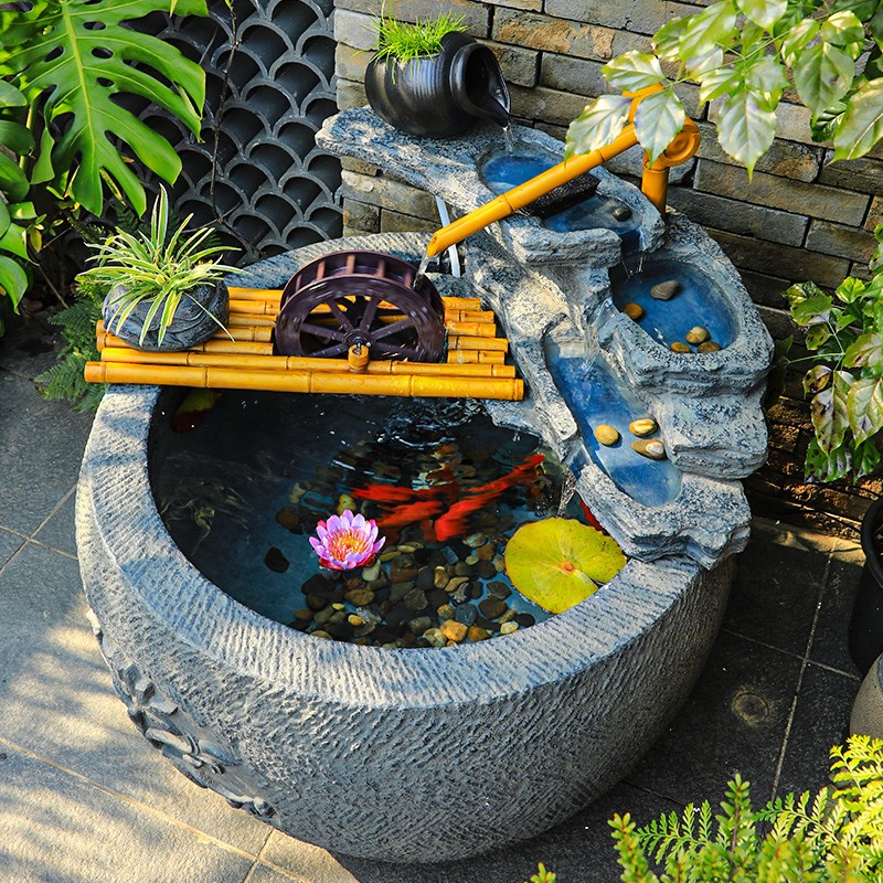 新中式流水摆件中国风室内客厅茶室造景阳台露台水晶球循环水水景