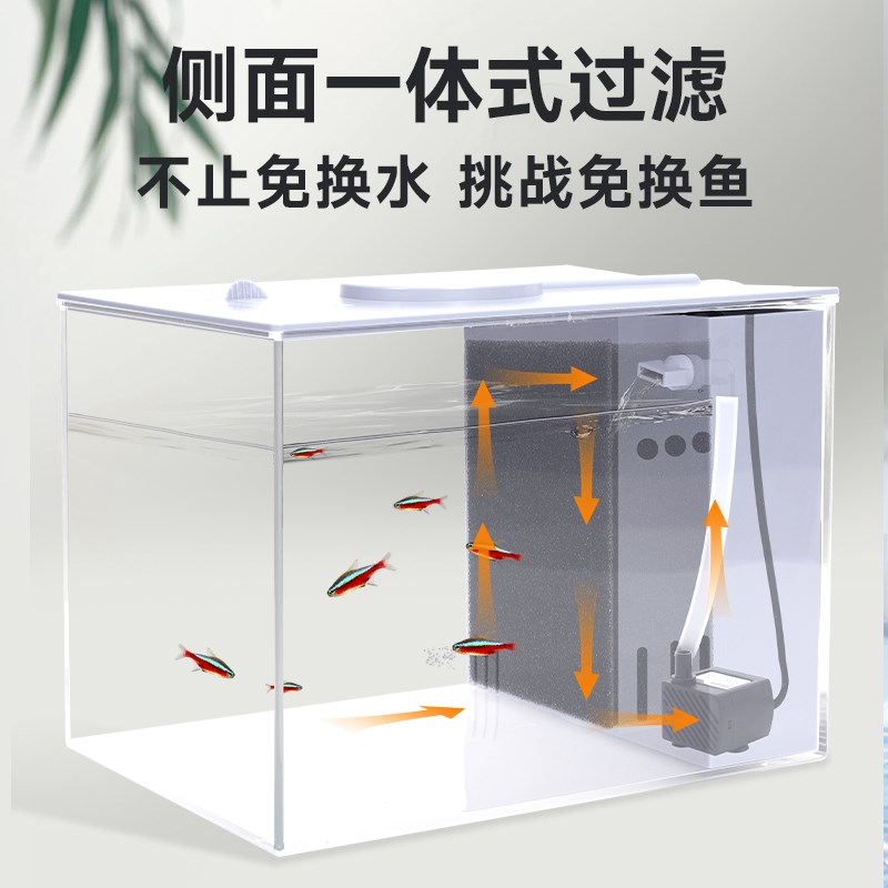 桌面鱼缸制氧一体式侧滤鱼缸免换水中小型生态缸自循环干湿分离缸